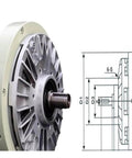 Magnetic Particle Brake 50 Nm 5 Kg Industrial Torque Brake with engineering schematic and side view of the device.
