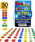 50 Piece All In One Grab-and-Go Automotive Fuse Kit With Micro 2 Blade Fuses And Fuse Puller, Glove Box Set, Color Coded Fuses
