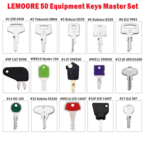 50 Piece Heavy Equipment Keys Master Set For Construction Ignition Keys Cat Caterpillar John Deere Case Volvo keys display
