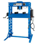 50 Ton Air/Hydraulic Shop Press, 7.5" Ram Stroke, blue frame, with Double Speed Pump and Self-Locking Hand Winch