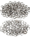 500 Pcs Grommet and Washer Kit for Leather, Fabric and Bags 1/4 Inch Inner Diameter Silver Finish Eyelets displayed loosely