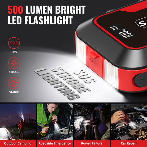High Power 4000A Jump Starter For 12V Vehicles Up To 8.0L Gas And 7.0L Diesel Engines, 74Wh Portable Battery Pack with LED light