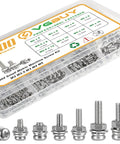 500 Pcs Stainless Steel Nut and Bolt Assortment Kit with M2 M2.5 M3 M4 M5 Metric Machine Screws in clear organizer box.