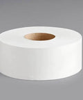 Sam brand 2-ply jumbo tissue roll, white, 9-inch diameter.
