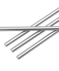 20 Pieces Pack 500mm 8mm Diameter Linear Motion Rod Shaft Guide Set With Four Linear Guides Eight SCS8UU Slide Blocks And Eight SK8 Rod Rail Supports For 3D Printers DIY CNC And Auto Molding Machines depicting four steel rods on a white background.