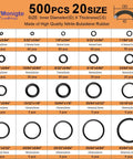 DIY Friendly O Ring Kit With 500 Pcs In 20 Sizes For Plumbing Automotive And Pressure Washer Sealing Gaskets And Repair