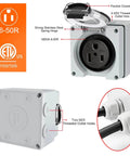 Beefy 50 Amp NEMA 6-50R Outdoor Weatherproof Outlet Box with Waterproof Glands, 250V Welder Receptacle, ETL Listed, IP66