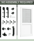 Half Frosted Glass Upper Panel Sliding Barn Door With White Primed Solid Wood And Hardware Kit 36 By 80 Inches No Fuss Install