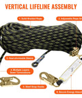 Secure elevated work with a 50 ft vertical lifeline kit featuring 0.55 inch polyester rope, 30 kN breaking strength, steel snap hooks.