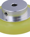 Close-up of Pro Grade 50mm Aluminum Encoder Wheel with Silicone Surface, featuring 6mm bore and M5 screws for rotary encoders.