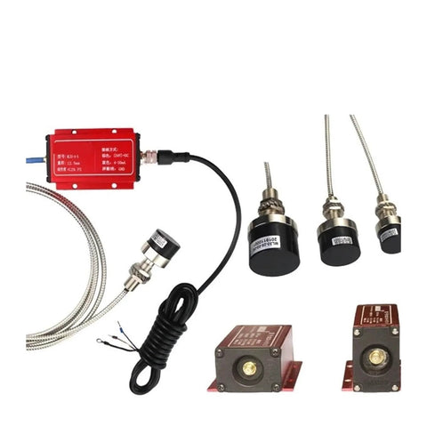 Fifty Millimeter Eddy Current Displacement Sensor Transducer With Zero To Five Volt Output, ML33 Series, stainless steel housing, components displayed