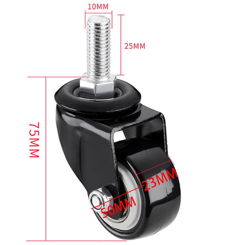 50mm PU Swivel Caster Wheel with threaded stem, heavy duty for furniture, shown in close up with dimensions in millimeters.