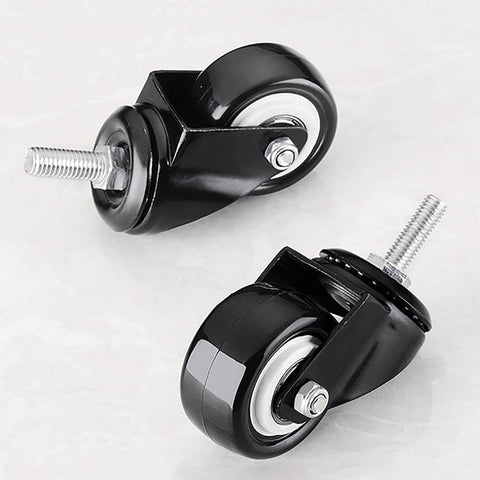 50mm PU Swivel Caster Wheels Set of 4 with Brake, Heavy Duty Threaded Stem Casters, black polyurethane wheels on white background