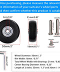 50mm x 18mm Set of 4 Luggage Suitcase Replacement Wheels, Rubber Swivel Caster Wheels Bearings Repair Kits (Black), dimensions diagram
