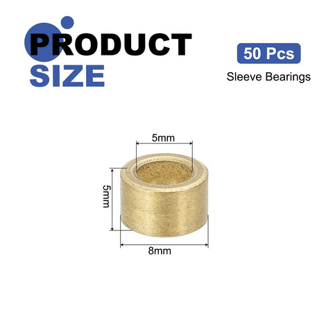 40 Pcs Sleeve Bearings With 5mm Bore 8mm OD And 5mm Length Self Lubricating Sintered Bronze Bushings ideal for high temperature environments.