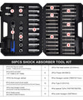 Heavy Duty 50 Piece Nut Socket Set For Strut Mounts And Shock Absorbers All In One Auto Tool Kit Pro Grade With 29 Counterholding Bits
