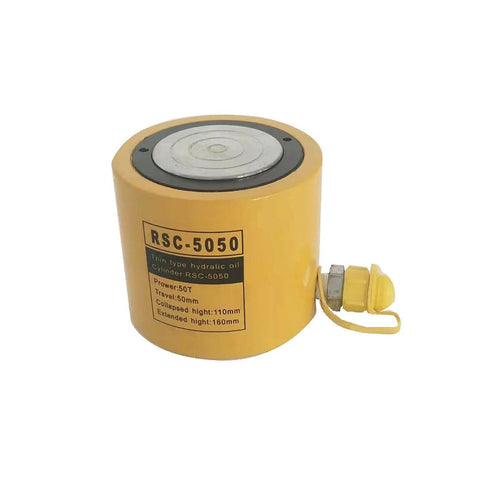 Beefy 50T Hydraulic Cylinder Jack With 50mm Stroke, Solid Single Acting Ram For Lifting, Corrosion Resistant Metal Construction, 110000 LBS Capacity, 2 Inch Travel, Easy Load and Lift, PreAsion, yellow