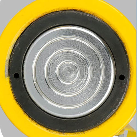 Close-up of Beefy 50T Hydraulic Cylinder Jack With 50mm Stroke, Solid Single Acting Ram For Lifting, Corrosion Resistant Metal Construction, 110000 LBS Capacity