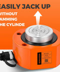 Heavy Duty Bonvoisin 50 Ton Hydraulic Ram Cylinder With 0.63 Inch Stroke Low Profile Porta Power Jack, orange, close-up view.