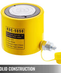 Beefy 50 Ton Hydraulic Jack With 2 Inch Stroke Solid Single Acting Ram Cylinder 50Mm Bore Lifting Tool, yellow steel, side view