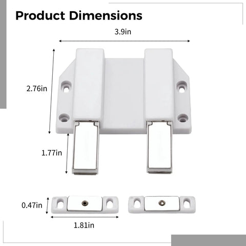 Push To Open Cabinet Latch With Dual Magnets Zinc Alloy Chrome Finish dimensions shown in inches
