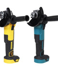 Heavy Hitter Brushless Cordless Angle Grinder With Variable Speed And 125 Mm Disc Cutting Action For Battery Powered Diy Projects And Smooth Metal Grind Work Daily in yellow and teal color options.
