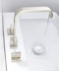 Brushed Nickel Two Handle Widespread Bathroom Sink Faucet, Solid Brass Construction, 8 Inch Center, Slick Waterfall Style Basin Mixer, 3 Hole Vanity Faucet, Contemporary Look, Easy Temperature Control, Fingerprint Resistant Finish