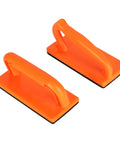 Two orange blocks from Five Piece Pro Grade Push Block Set For Woodworking With ABS Construction And Smooth Ergonomic Handles