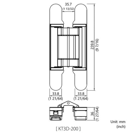 Diagram of Concealed 3D Adjustable Invisible Hinge Set Of Two Up To 352 Lbs Per Door Satin Chrome for frameless doors dimensions