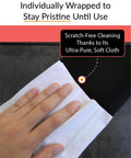 Hand using XL Pro Grade Electronics Cleaning Wipe For TV Monitor And Laptop 9 By 12 Inch Pre Moistened Cloth With 70 Percent Isopropyl Alcohol