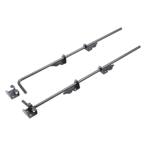 Beefy Heavy Duty 24 Inch Gate Drop Rod For Wood And Metal Fences Black Powder Coated Ground Latch With Mounting Screws Perfect For Locking Single Or Double Gates And Doors Against Wind And Pets, two rods with brackets