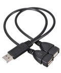 USB 2.0 Y Splitter Cable With Dual USB A Female Ports One Data And Power Port And One Power Only Port Two Pack black 40 cm