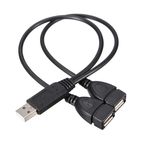 USB 2.0 Y Splitter Cable With Dual USB A Female Ports One Data And Power Port And One Power Only Port Two Pack black 40 cm