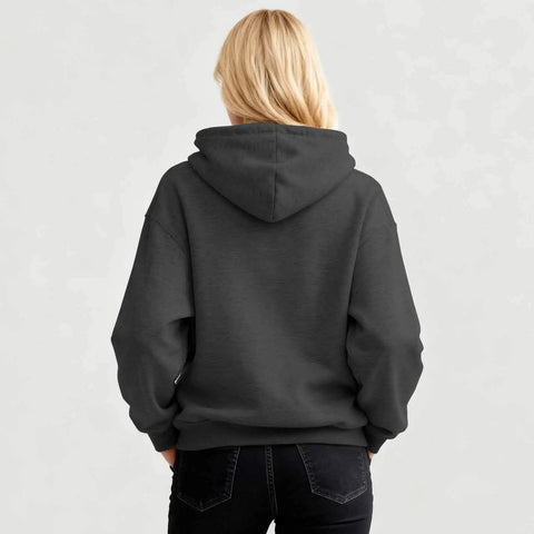 Back view of woman wearing Sexy And I Tow It Vintage Funny Camping RV Camper Truck Hoodie For Women Cozy Fleece Sweatshirt