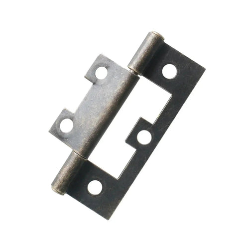 Two Pack Antique Bronze And Black Metal Flush Door Hinges for Wooden Boxes and Cabinets 64 by 25mm Spring Hinge with Hidden Mount