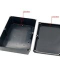 Pro Grade Abs Plastic Project Box Featuring IP65 Beat The Rain Seal For Garage Builds And Roofline Work in black, showing interior dimensions.