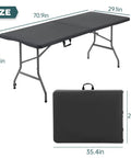 Six Foot Outdoor Folding Dining Table For Parties And Weddings, Portable Rectangular Plastic Table With Built In Carrying Handle, Black.