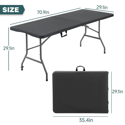 Six Foot Outdoor Folding Dining Table For Parties And Weddings, Portable Rectangular Plastic Table With Built In Carrying Handle, Black.