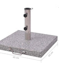 Grey Polished Granite And Stainless Steel Umbrella Stand With Transport Rollers, 17.7 Inch Base shown with dimensions