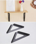 Solid Wrought Iron Shelf Brackets, Heavy Duty Corner Support, No Sweat Wall Mount Design, showing black triangular support brackets.
