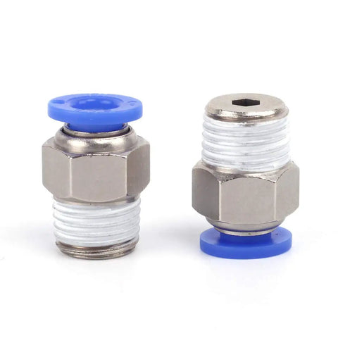 Two One Quarter Inch Tube OD To One Quarter Inch NPT Male Straight Push To Connect Pneumatic Fittings Nickel Plated Brass