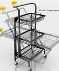 Heavy Duty Metal Rolling Storage Cart With Smooth Rolling Wheels For Kitchen Bathroom Laundry And Office Folding Utility Shelf showing adjustable 90-180 degree positions.