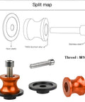 2Pcs 10mm Swing Arm Spools For Motorcycles CNC Aluminum Beefy Sliders M10x1.5 Screw Kit diagram and parts in orange