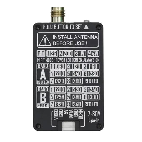 Long Range FPV VTX Audio Video Transmitter With SMA Omni Directional Antenna For RC Drones 4W Power And Multi Level Adjustable Channel Settings Single Button Operation With RGB LED Status showing power and channel settings