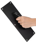 12 Inch Stainless Steel Push Pull Door Handle Set With Black Finish Including Mounting Screws Built Tough Heavy Duty Surface Mount Door Pull Plate And Push Plate Kit For Office Home Shop Warehouse Cabinets, hand gripping black pull plate