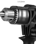Pro Grade Hand Electric Drill Delivering Solid Punch Action And Sharp High Carbon Steel Bits Variable Speed Setting close-up of 13mm collet