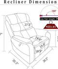 Recliner dimensions illustration for Luxurious Electric Lift Recliner Chair For Seniors With Heat Massage, Left Side Tray Table, USB Charging Ports.