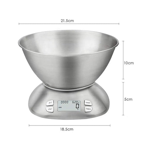 Removable Bowl Kitchen Scale 2.5L Capacity 12 lb 5.5 kg Stainless Steel Food Scale For Cookin And Bakin With Backlit Display