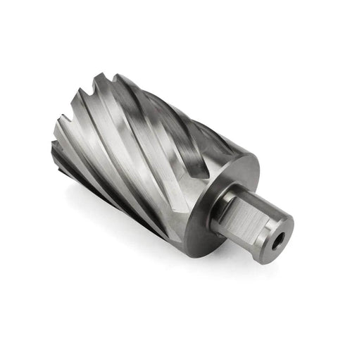 Oscarbide annular cutter with 3/4 in Weldon shank, side view, 1-5/8 in dia, 2 in DOC for magnetic drill press