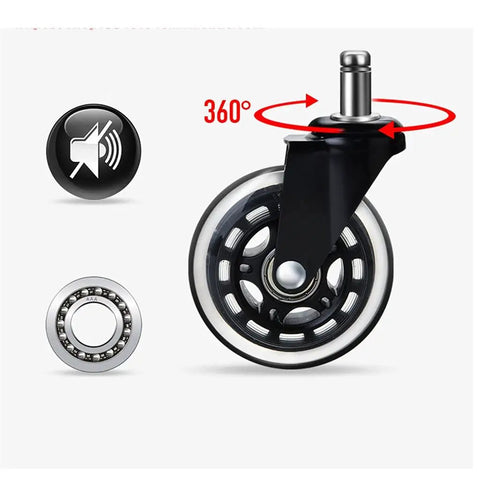 Heavy Duty Office Chair Caster Wheels 3 Inch Swivel Rubber Casters Smooth Rollin Replacement Rollers showing 360-degree swivel action.